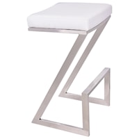 26" Counter Height Backless Barstool in Brushed Stainless Steel Finish with White Faux Leather