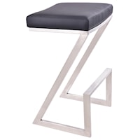 30" Bar Height Backless Barstool in Brushed Stainless Steel Finish with Black Faux Leather