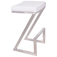 30" Bar Height Backless Barstool in Brushed Stainless Steel Finish with White Faux Leather