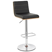 Adjustable Swivel Barstool with Black Faux Leather and Walnut Back