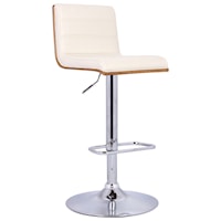 Adjustable Swivel Barstool with Cream Faux Leather and Walnut Back