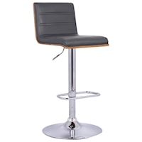 Adjustable Swivel Barstool with Grey Faux Leather and Walnut Back