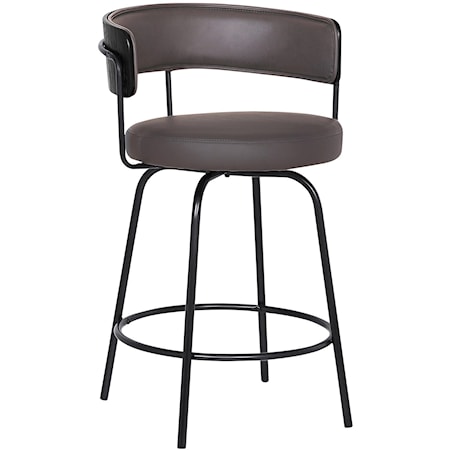 26" Gray Faux Leather Swivel Barstool