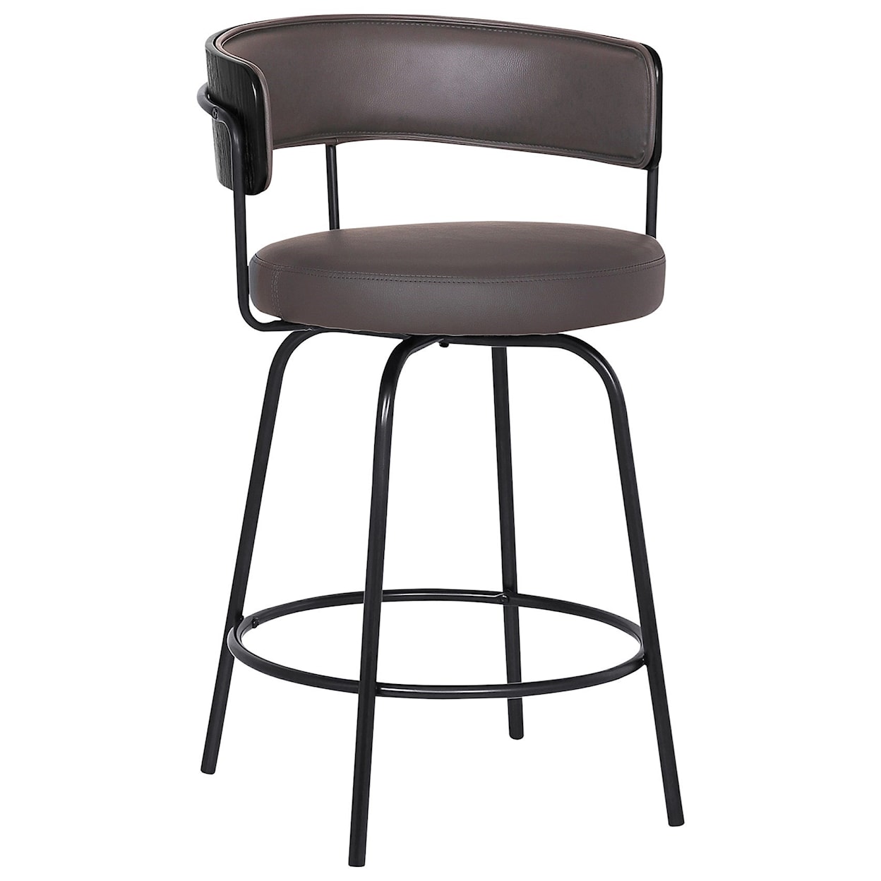 Armen Living Avalon 26" Gray Faux Leather Swivel Barstool