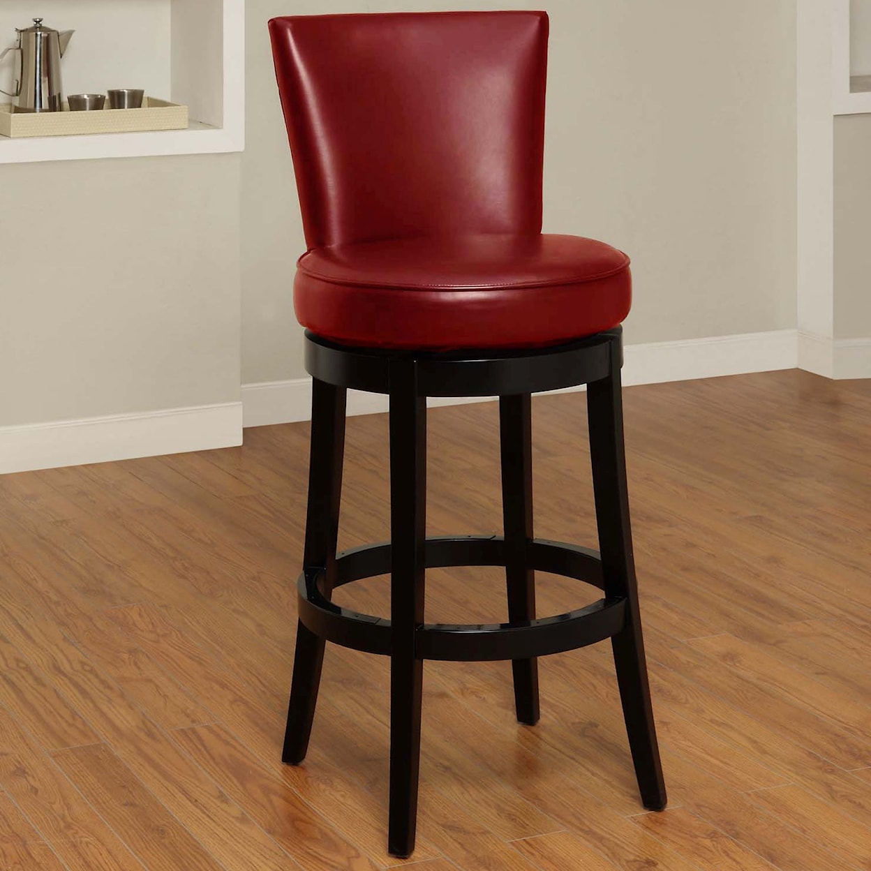 Armen Living Boston Swivel Barstool In Red Bonded Leather