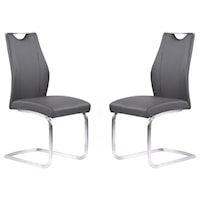 Contemporary Side Chair with Faux Leather and Brushed Stainless Steel Legs
