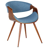 Mid-Century Dining Chair in Walnut Finish and Blue Fabric