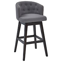 26" Counter Height Wood Swivel Tufted Barstool in Espresso Finish with Grey Fabric