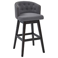 30" Bar Height Wood Swivel Tufted Barstool in Espresso Finish with Grey Fabric