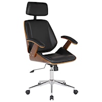 Office Chair with Multifunctional Mechanism in Chrome finish with Black Faux Leather and Walnut Veneer Back