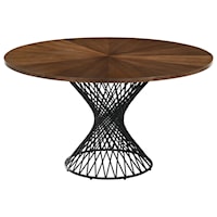 54" Round Mid-Century Modern Pedestal Walnut Wood Dining Table with Epoxy Black Metal Base