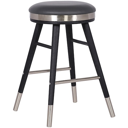 Backless Modern 26" Black Faux Leather Stool
