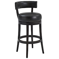 26" Counter Height Wood Swivel Barstool in Espresso Finish with Onyx Faux Leather