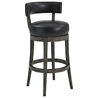 26" Counter Height Wood Swivel Barstool in American Grey Finish with Onyx Faux Leather