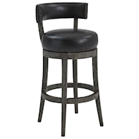 30" Bar Height Wood Swivel Barstool in American Grey Finish with Onyx Faux Leather