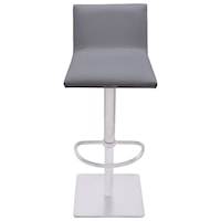 Adjustable Swivel Barstool in Brushed Stainless Steel Finish with Grey Faux Leather and Walnut Back
