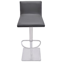 Adjustable Swivel Barstool in Gray Faux Leather with Brushed Stainless Steel Finish and Gray Walnut Veneer Back