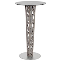 Pub Table with Gray Walnut Veneer Column and Brushed Stainless Steel Finish with Gray Tempered Glass Top