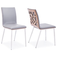 Dining Chair in Brushed Stainless Steel Finish with Grey Faux Leather and Walnut Back - Set of 2