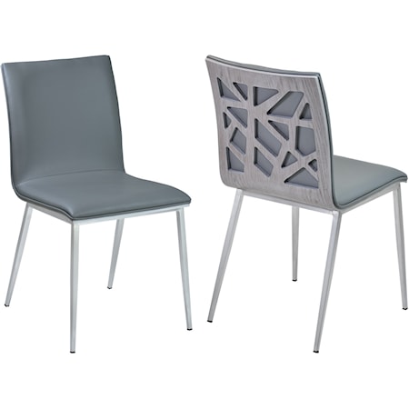 Dining Chair in Gray Faux Leather - Set of 2