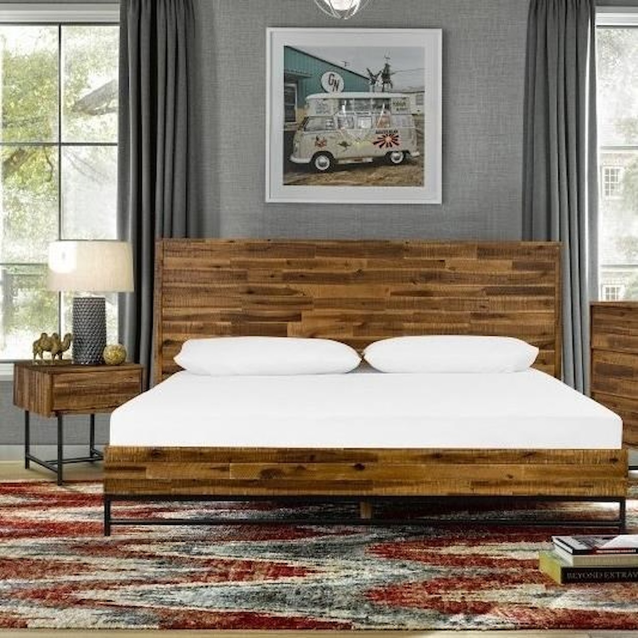 Armen Living Cusco 3 Piece Acacia Queen Bed and Nightstands Set