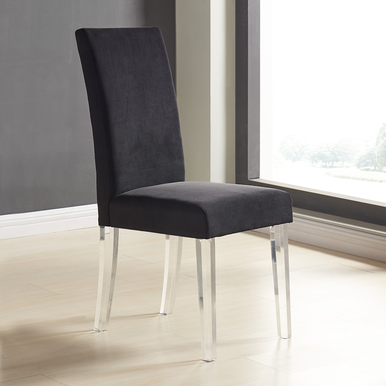 Armen Living Dalia Black Velvet Dining Side Chair - Set of 2