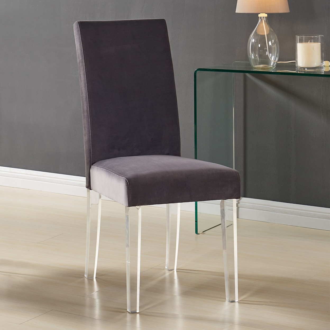 Armen Living Dalia Gray Velvet Dining Side Chair - Set of 2