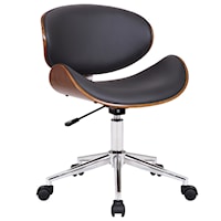 Modern Office Chair In Chrome Finish with Gray Faux Leather And Walnut Veneer Back