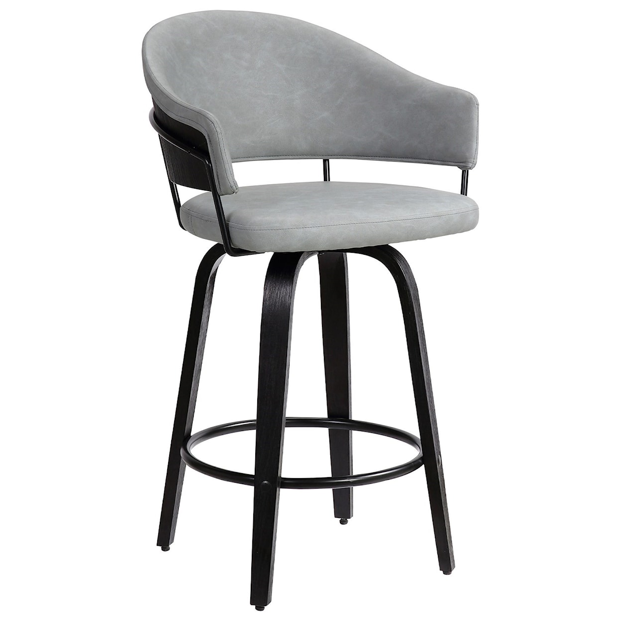 Armen Living Doral 26" Dark Gray Faux Leather Swivel Bar Stool