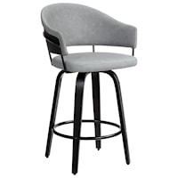 26" Dark Gray Faux Leather Swivel Counter Stool in Black Powder Coated Finish and Black Brushed Wood