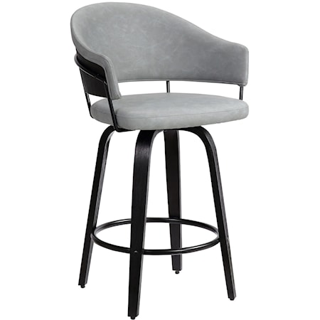 30" Dark Gray Faux Leather Swivel Bar Stool