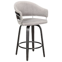 26" Light Gray Velvet Swivel Counter Stool in Black Powder Coated Finish with Chrome and Black Brushed Wood