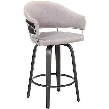 26" Light Gray Velvet Swivel Bar Stool