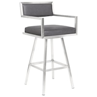 26" Counter Height Barstool in Brushed Stainless Steel with Vintage Grey Faux Leather