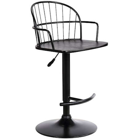 Adjustable Black Wood and Metal Barstool