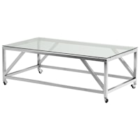 Contemporary Rectangular Coffee Table with Casters in Brushed Stainless Steel with Tempered Glass Top
