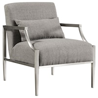 Contemporary Accent Chair in Polished Stainless Steel Finish and Grey Fabric