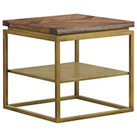 Rustic Brown Wood Side Table with Shelf and Antique Brass Base