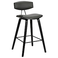 26" Mid-Century Counter Height Barstool in Grey Faux Leather with Black Brushed Wood
