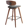 Armen Living Fox 30" Mid-Century Bar Height Barstool in Gray 