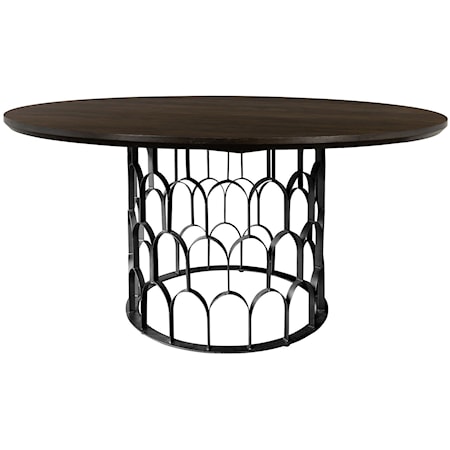 Oak and Metal Round Dining Table