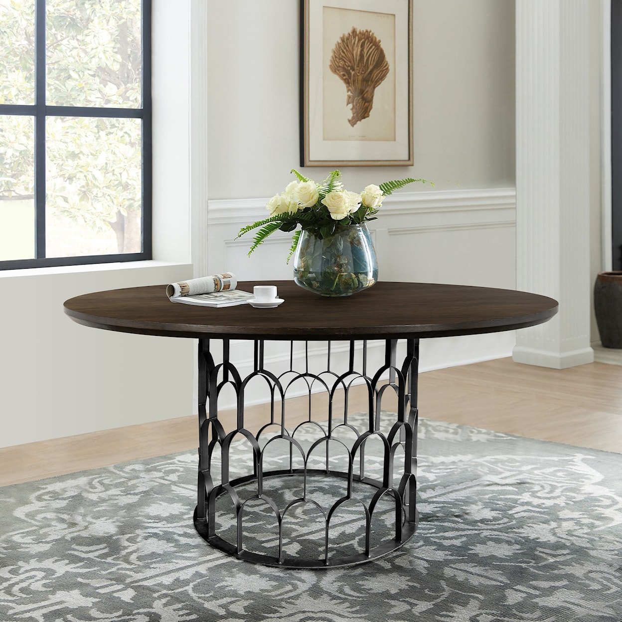 Armen Living Gatsby Oak and Metal Round Dining Table