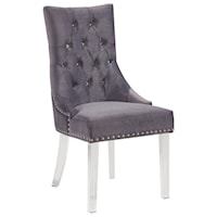 Glam Tufted Velvet Dining Chair with Acrylic Legs and Faux Crystal Buttons