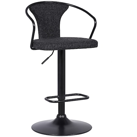 Contemporary Adjustable Height Bar Stool in Black Powder Coated Finish and Black Fabric