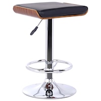 Swivel Adjustable Height Barstool in Chrome Finish with Walnut Wood and Black Faux Leather