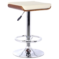 Swivel Adjustable Height Barstool in Chrome Finish with Walnut Wood and Cream Faux Leather