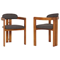 Contemporary Dining Chair in Walnut Wood Finish with Charcoal Fabric - Set of 2