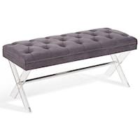 Glam Ottoman Bench in Tufted Velvet with Crystal Buttons and Acrylic Legs