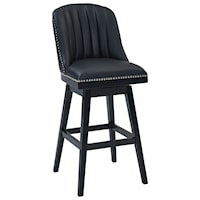 26" Counter Height Wood Swivel Barstool in Black Wood Finish with Black Faux Leather and Nailhead Trim