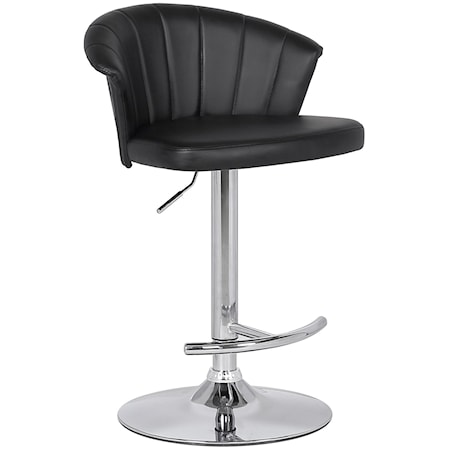 Adj. Modern Black Faux Leather Bar Stool